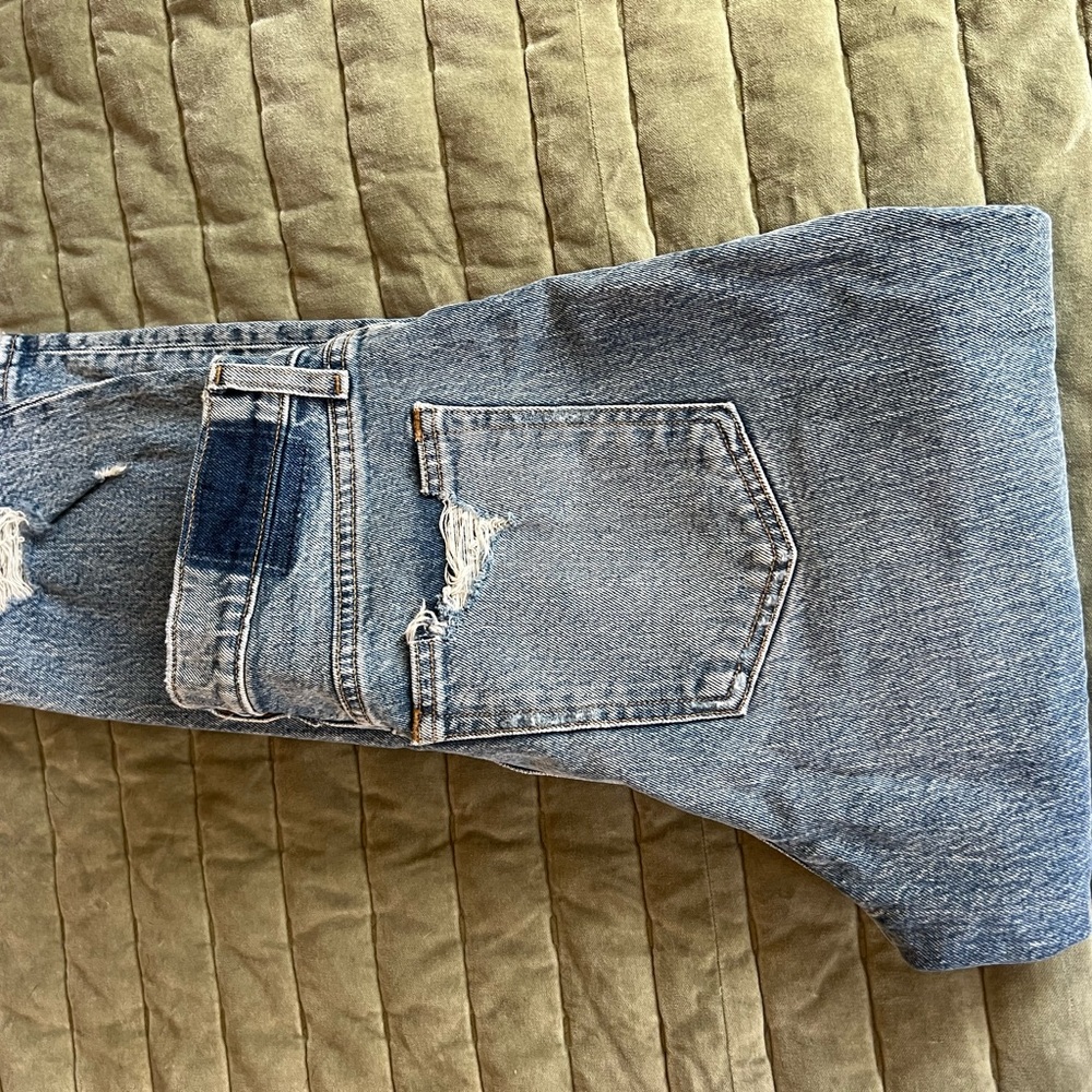 Abercrombie & Fitch Blue Straight Leg Jeans with Distressed Details